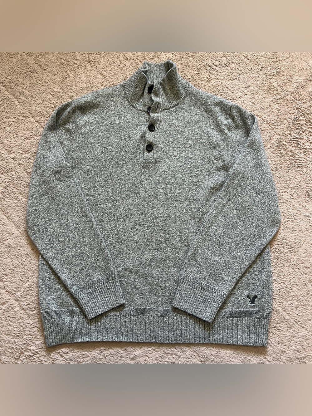 American Eagle Heather Grey Cotton Sweater Preppy Minimalist Comfy Unisex Sz L‎